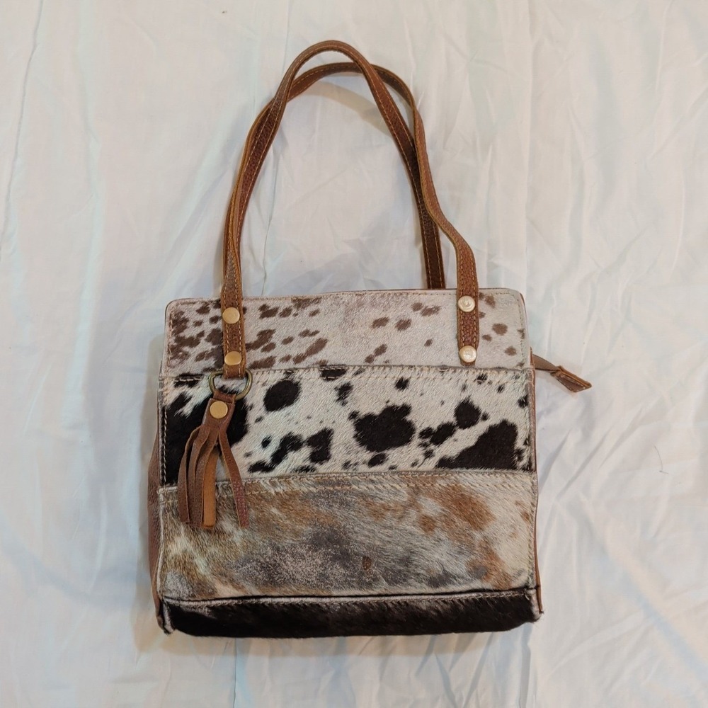Myra Bag Hair-On-Hide Cowhide And Leather Tote Shoulder Bag Tassel Boho Western